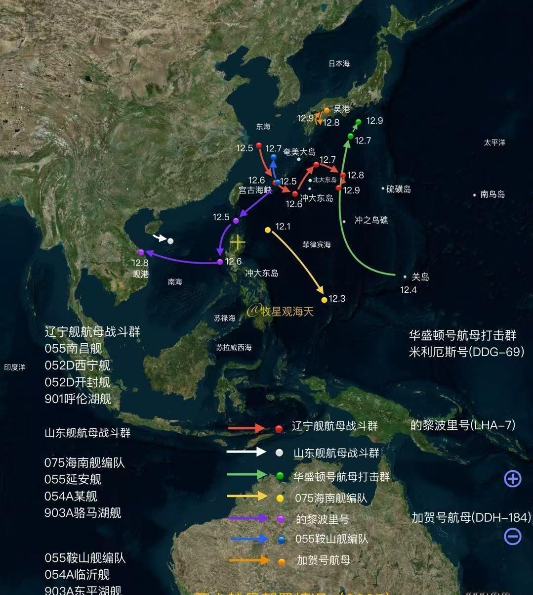 更新：补给舰到位，辽宁舰航母战斗群绕行大东群岛——12月9号，日本防卫省继续发布