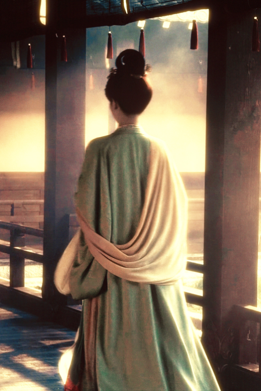 姑娘桃花映面白鹿