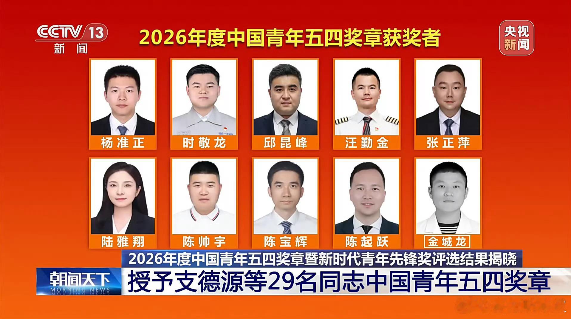 2026年度中国青年五四奖章揭晓 4月27日，2026年度中国青年五四奖章  暨