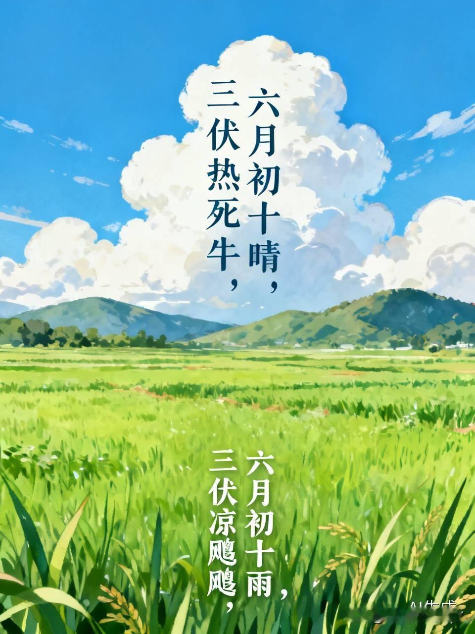 今天是六月初十民间俗语有
1. 六月初十若放晴，三伏热得牛冒烟；六月初十雨丝飘，