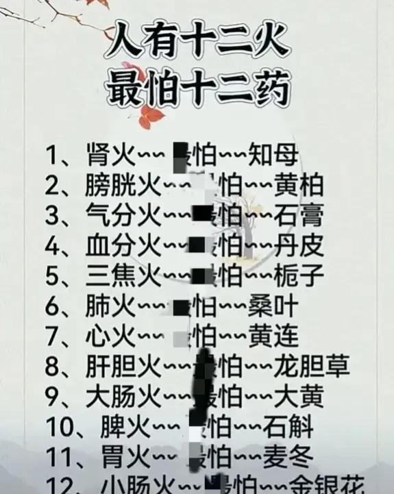 你知道吗？人体其实有12把“火”，不同部位上火需要不同的中药来调理。那么，哪些中