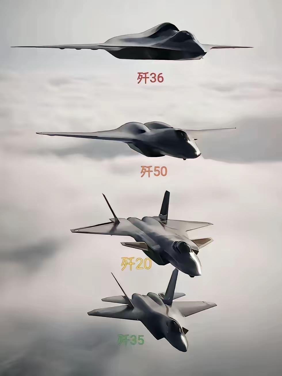 如果东大的歼36，歼50服役后。
东大就有歼36，歼50，歼20，歼35，四款隐