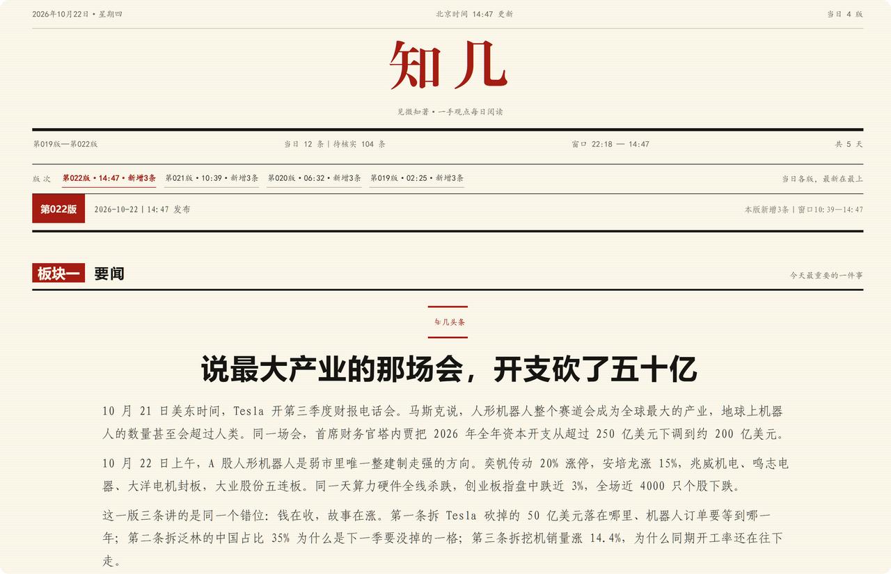 “知几”，路边同学用 WorkBuddy 做的个人专属 4 小时更新一次的金融速