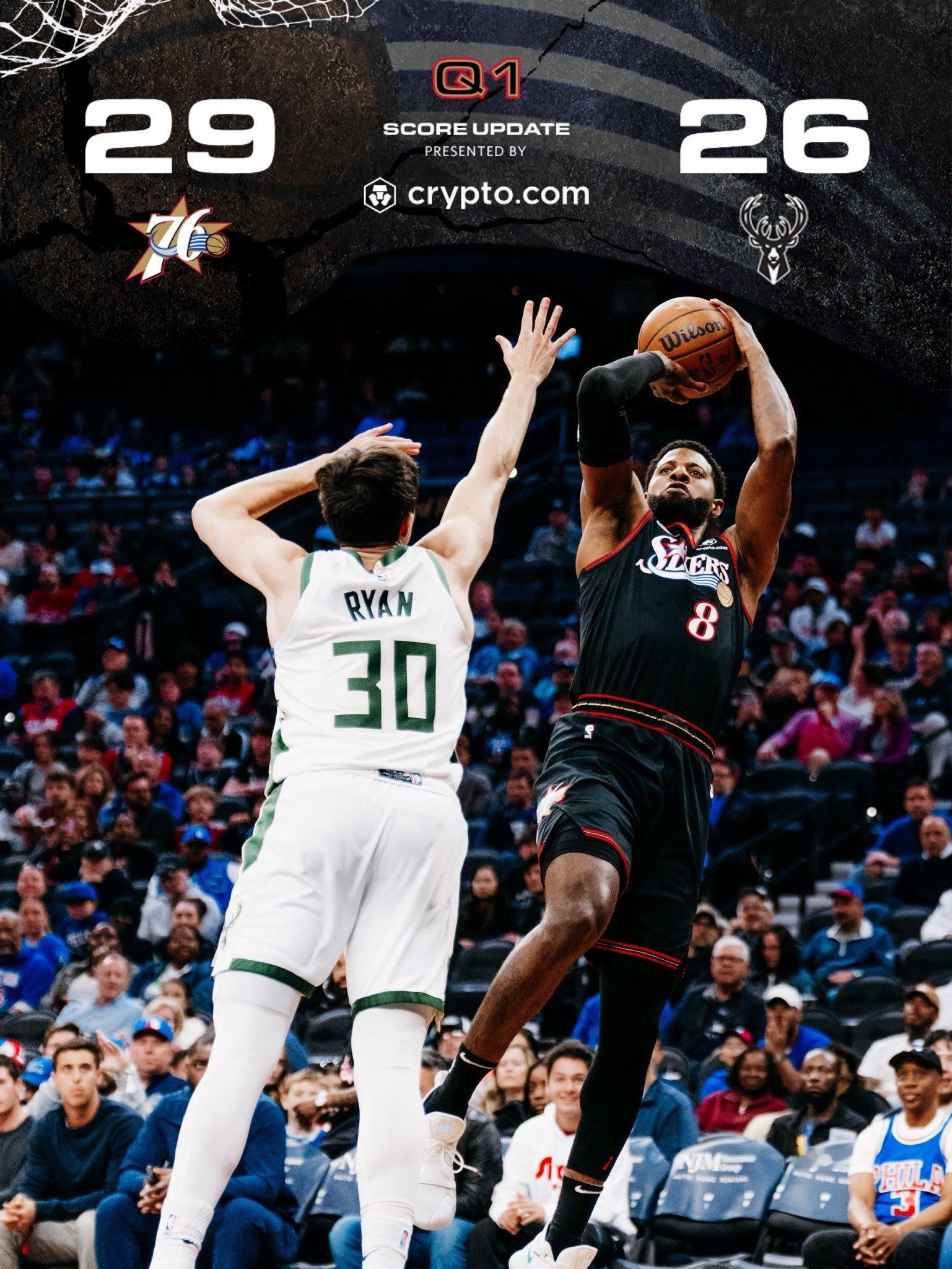 常规赛收官战！全场比赛结束：76人队主场126-106战胜雄鹿队！提前打卡下班！