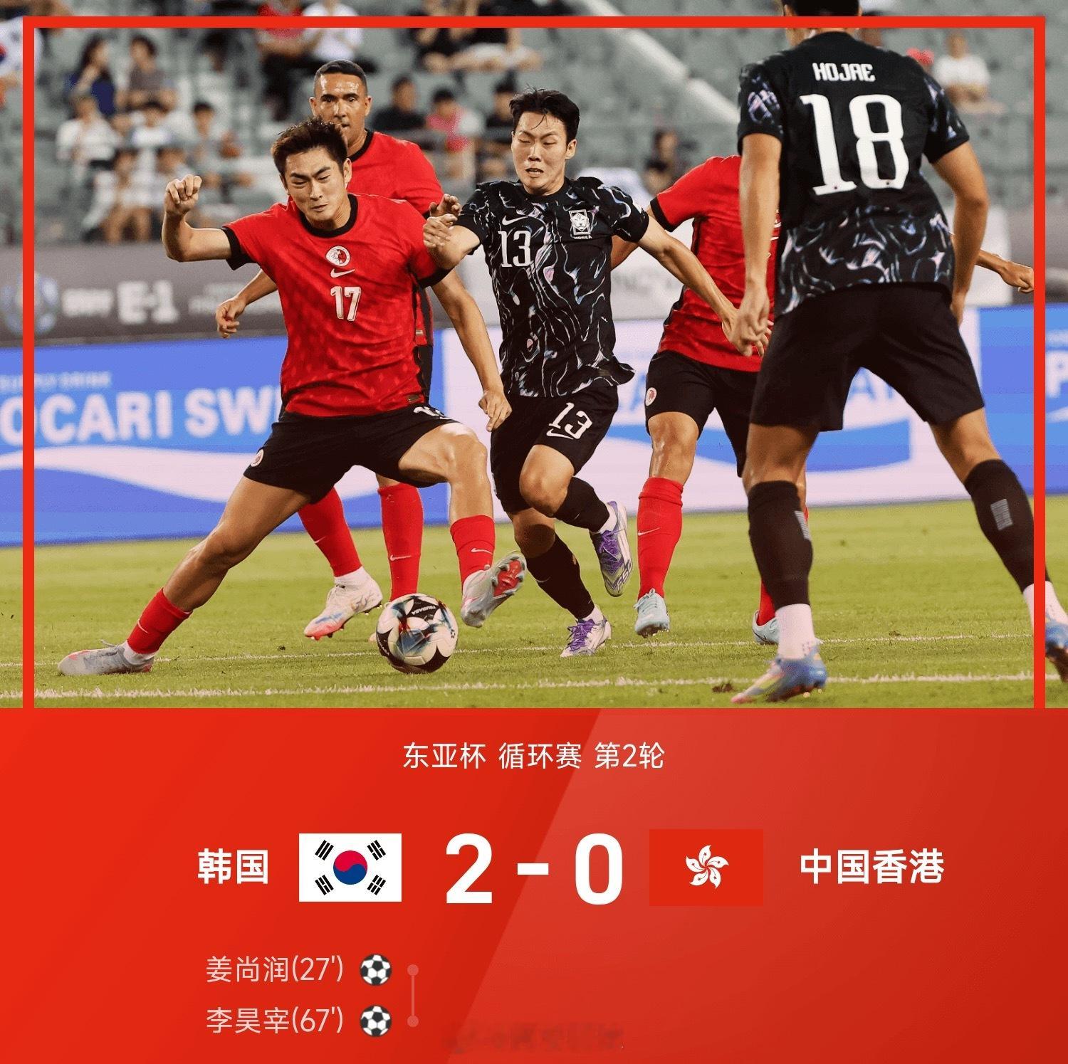 东亚杯战报：上下半场各失一球，中国香港0-2韩国遭两连败北京时间7月11日19: