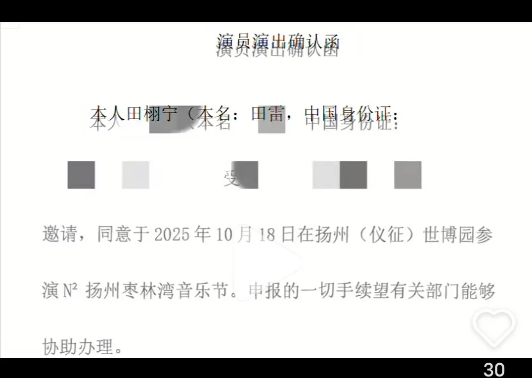 艺人音乐节坐地起价谁是艺名田栩宁 本名田雷 ​​​