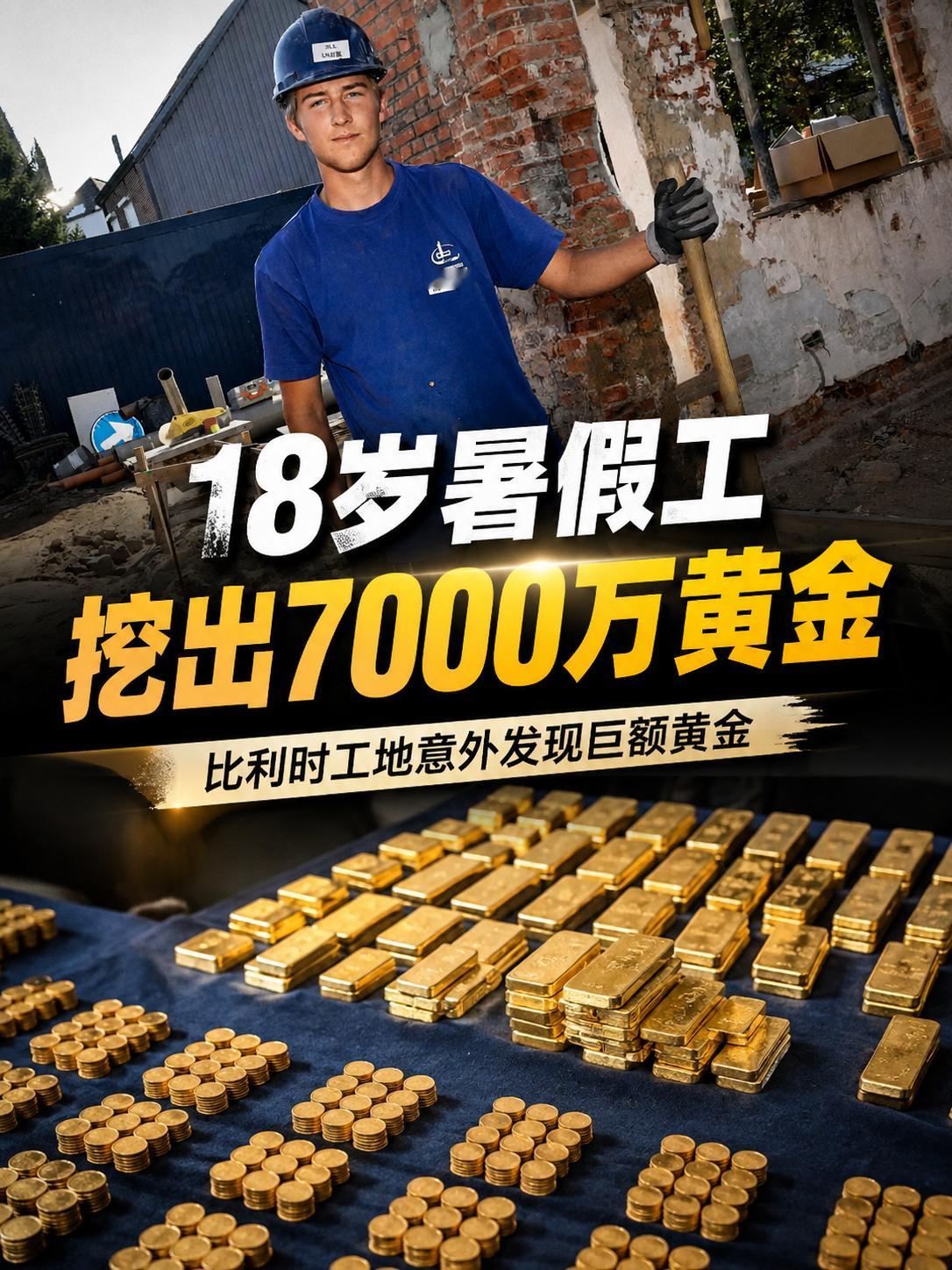 比利时一名18岁学生打暑假工，结果在工地挖出了价值约900万欧元、折合人民币70