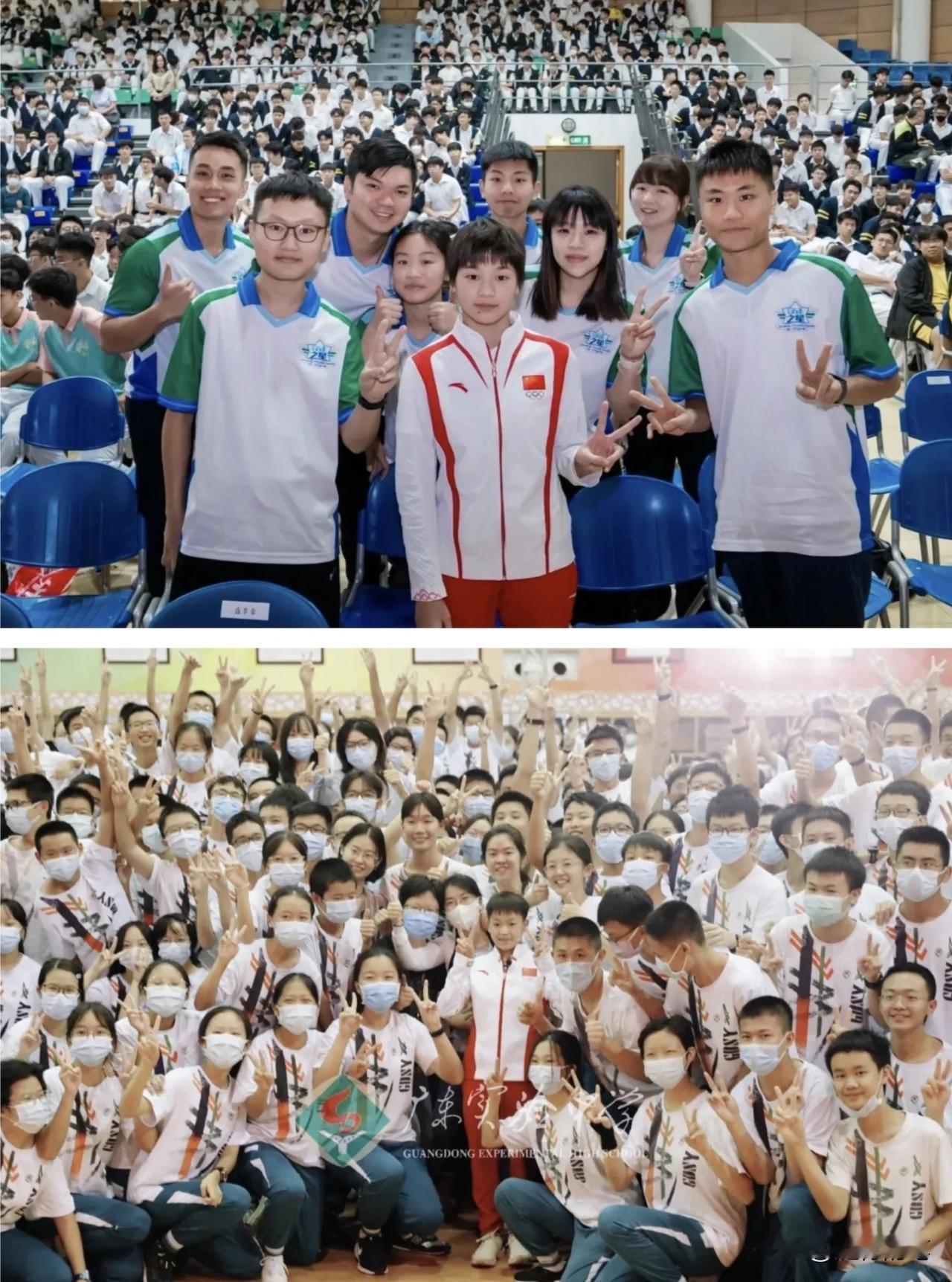 变化真大，2021年在广东实验中学的全红婵和日前在澳门学校的照片对比，全红婵长大