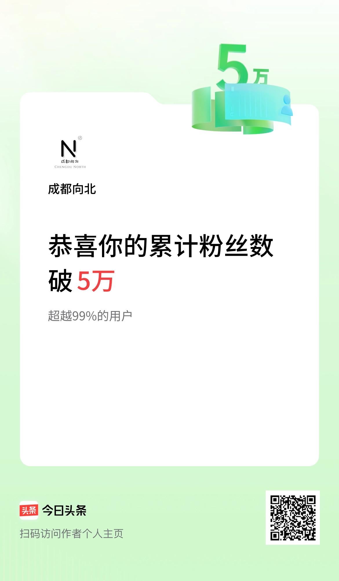 我在头条累计粉丝数破5万啦！