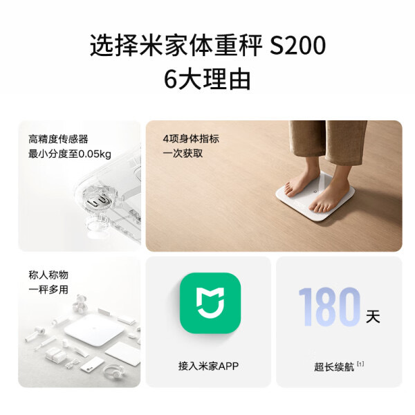 【JD到手价61.6】🌟 米家智能体重秤S200，轻松掌握健康数据！🌟 双接