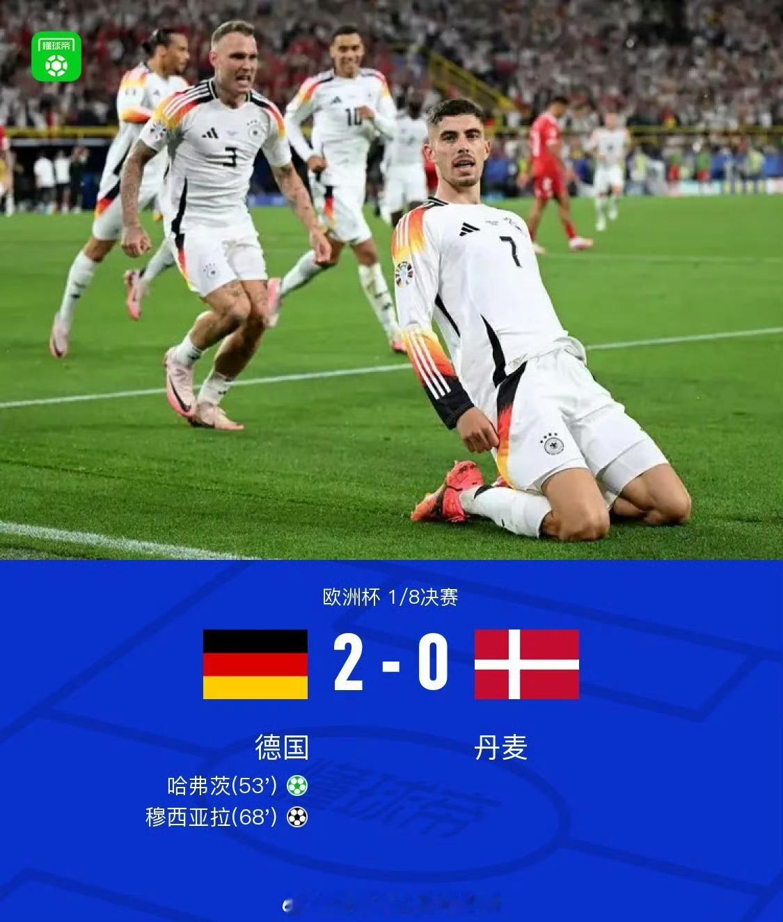 #德国vs丹麦#2:0！德国战车把丹麦送回家，  顺利晋级8强！淘汰赛就是这么残