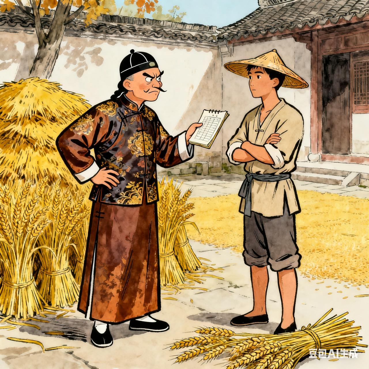 古代笑话

地主想克扣工钱，

秋收后拉着长工王五对账：

“你看，这月你迟到三