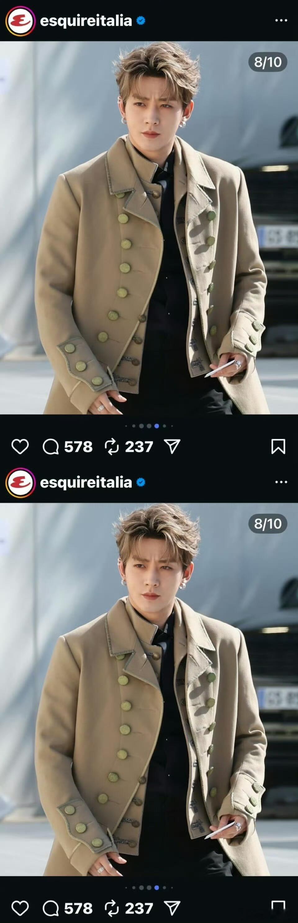 邓为巴黎时装周有效大出圈，Esquire意大利版ins发布的PFW多品牌男星群像