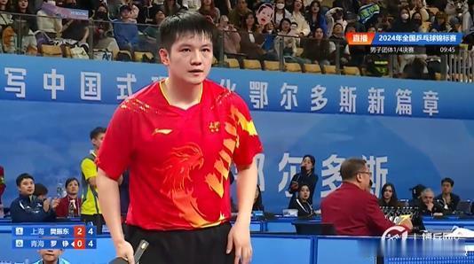 #樊振东3比0罗铮# 樊振东3比0罗铮，比分11-7,11-7,11-7 ；上海