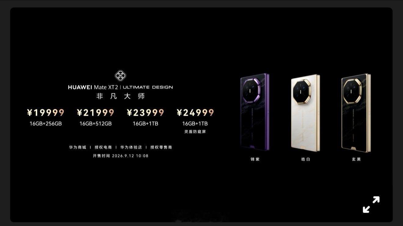 华为展翼三折叠及阔直板发布会华为MateXT2价格 来了19999元起售，防窥版