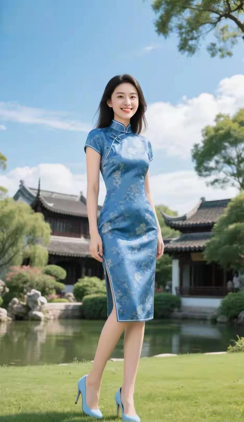 背景就是俺学校，
假期出来穿旗袍。
拍照就是叫你瞧，
文化传承竟妖娆。