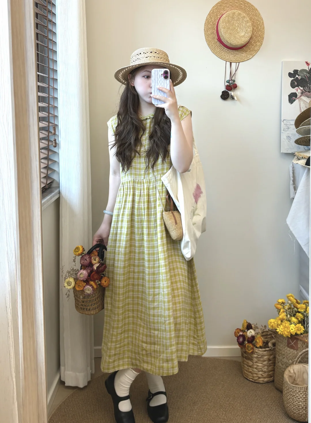 🍋🍋黄格连衣裙的日系少女～