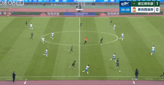浙江队vs青岛西海岸米特里策一传一射。比分已经来到 2 比 0。 