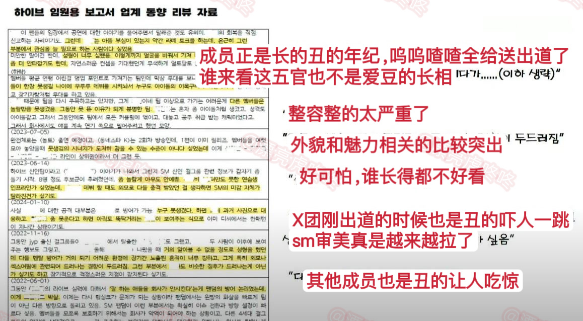【twi】被曝光的HYBE内部行业动向点评资料#曝HYBE贬低其他公司艺人外貌#