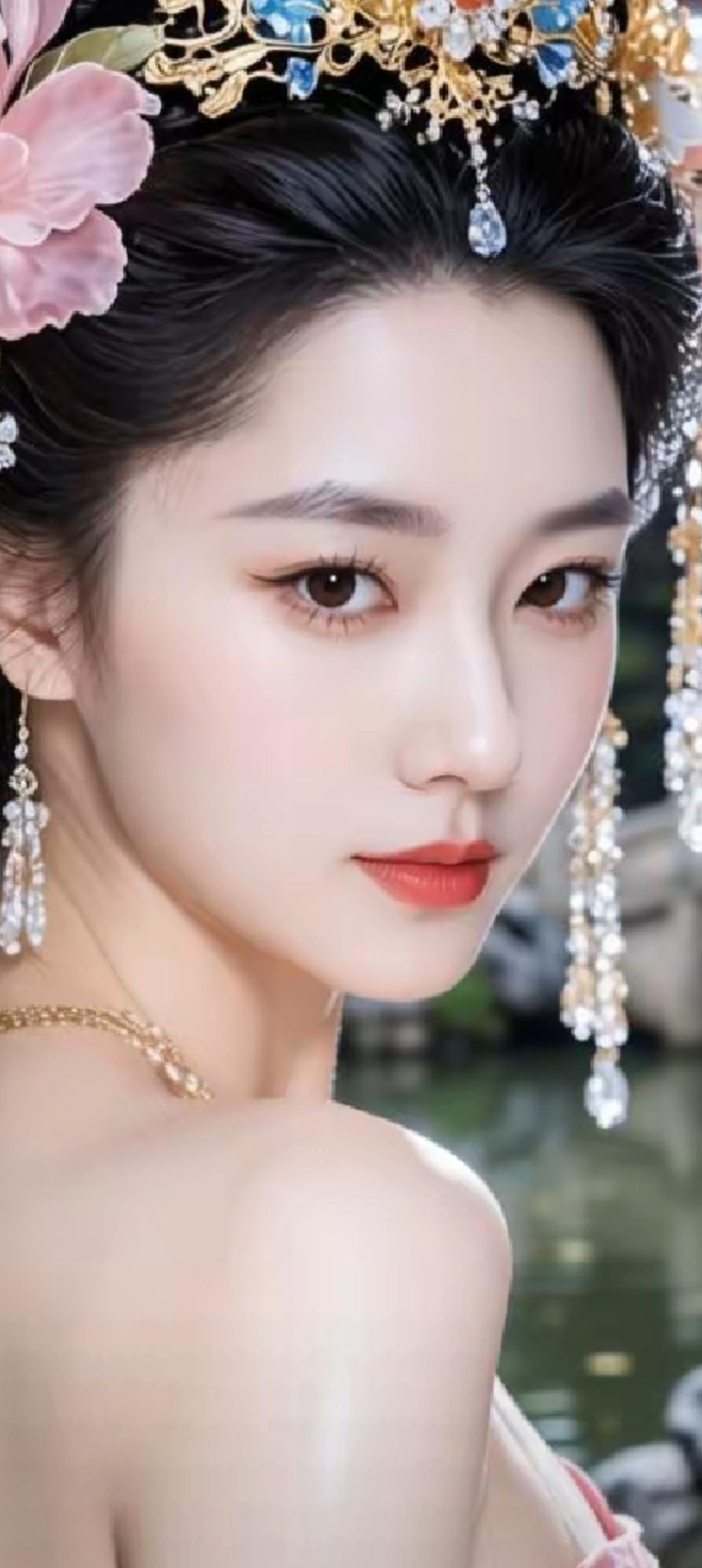 古典美人，花冠点缀，优雅动人