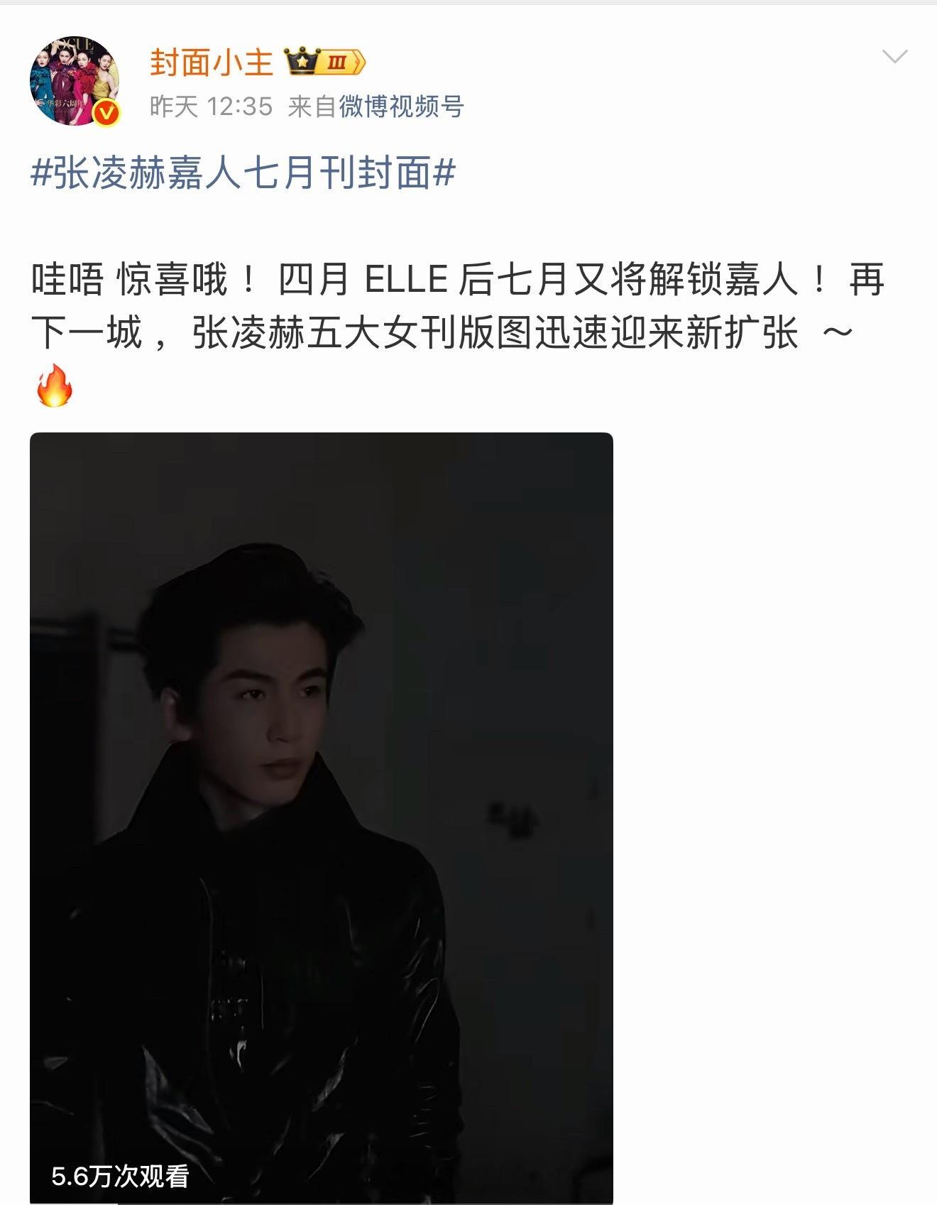 张凌赫刷封速度太快了吧，四月elle、七月嘉人，第三本也在路上，那他今年岂不是有