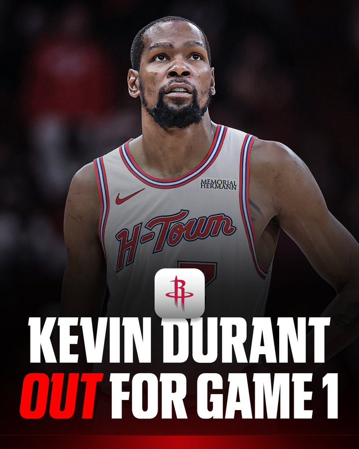 杜兰特缺席火湖G1火箭vs湖人 Shams报道，杜兰特因右膝受伤，将缺席今日对阵