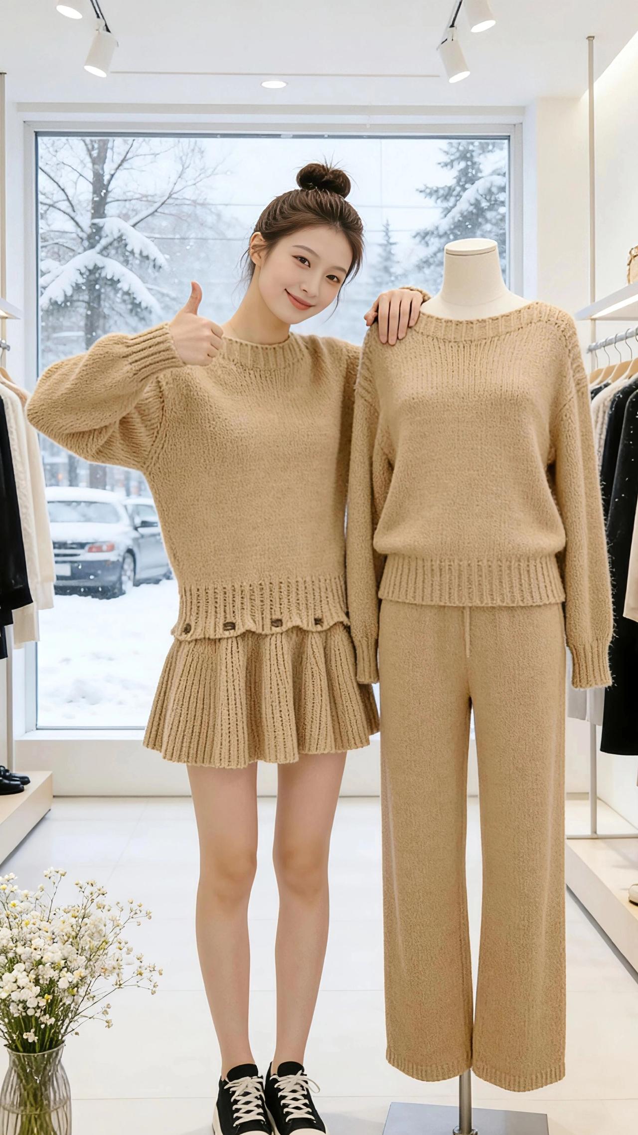 暖织
 
落地窗边的光揉着驼色针织的纹路，我指尖抚过毛衣的针脚，软乎乎的绒感像揣