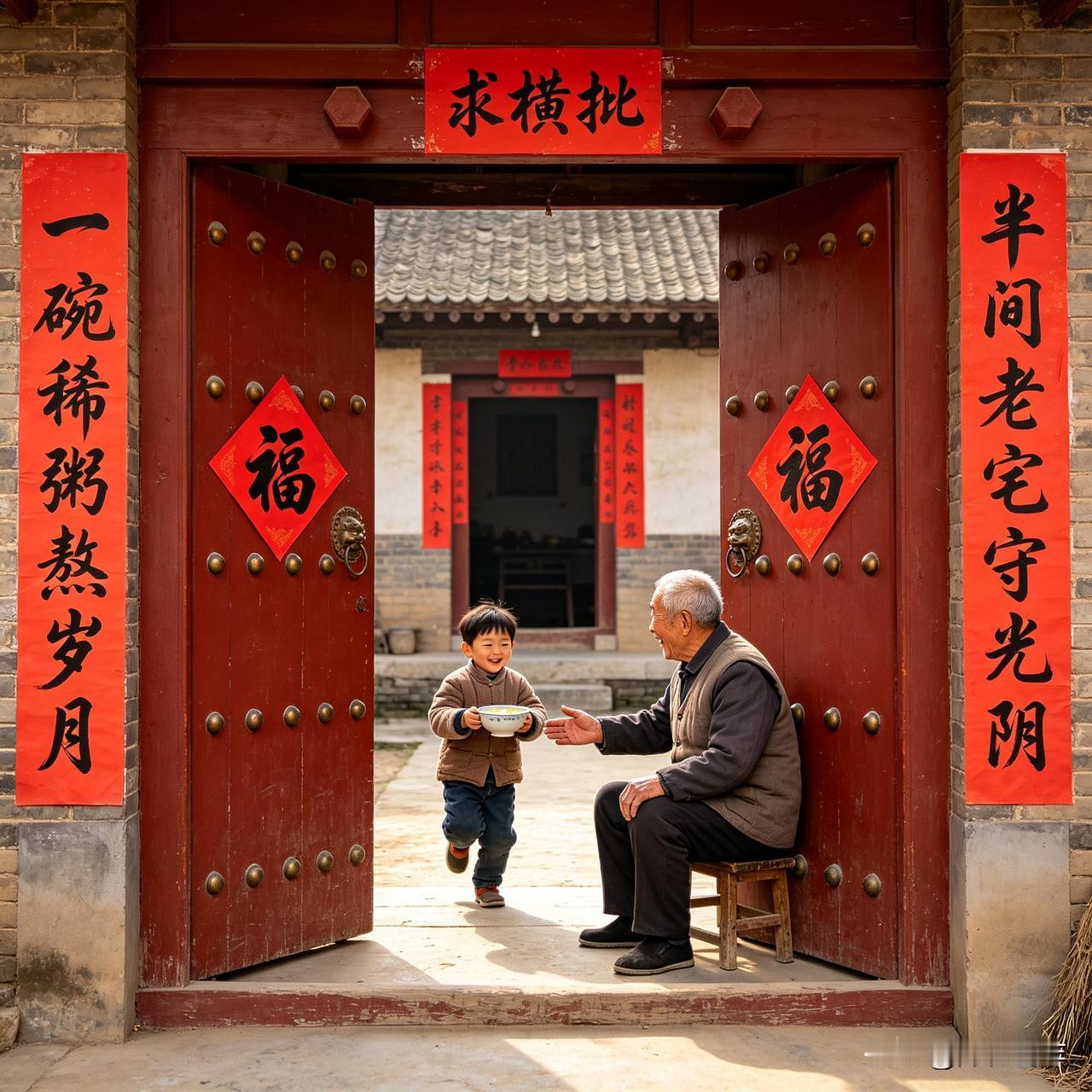 各位诗友，上联“一碗稀粥熬岁月”，下联“半间老宅守光阴”，字句里满是烟火气与时光