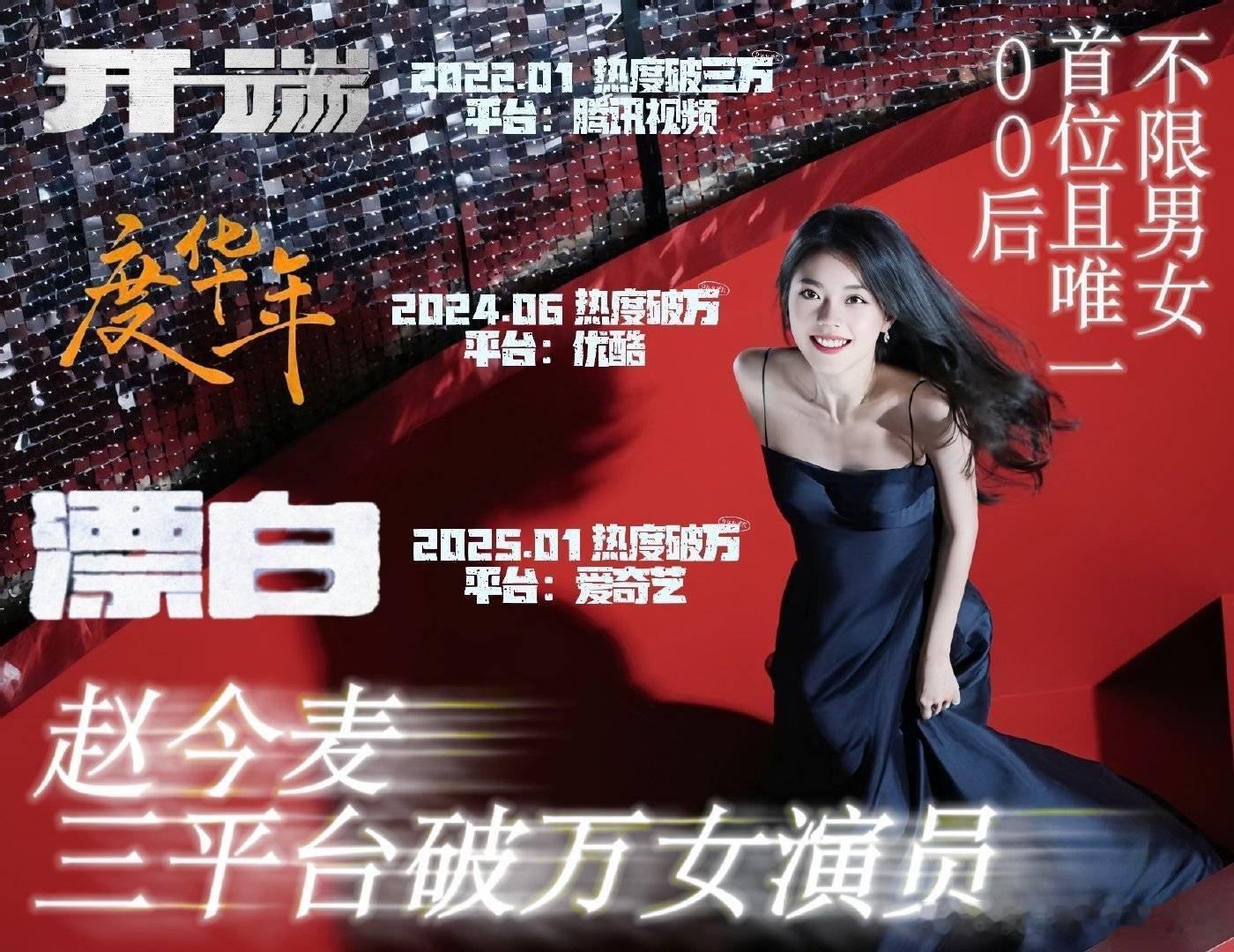 赵今麦首位00后三平台破万女演员 首位00后三平台破万女演员，麦麦太厉害了！！！