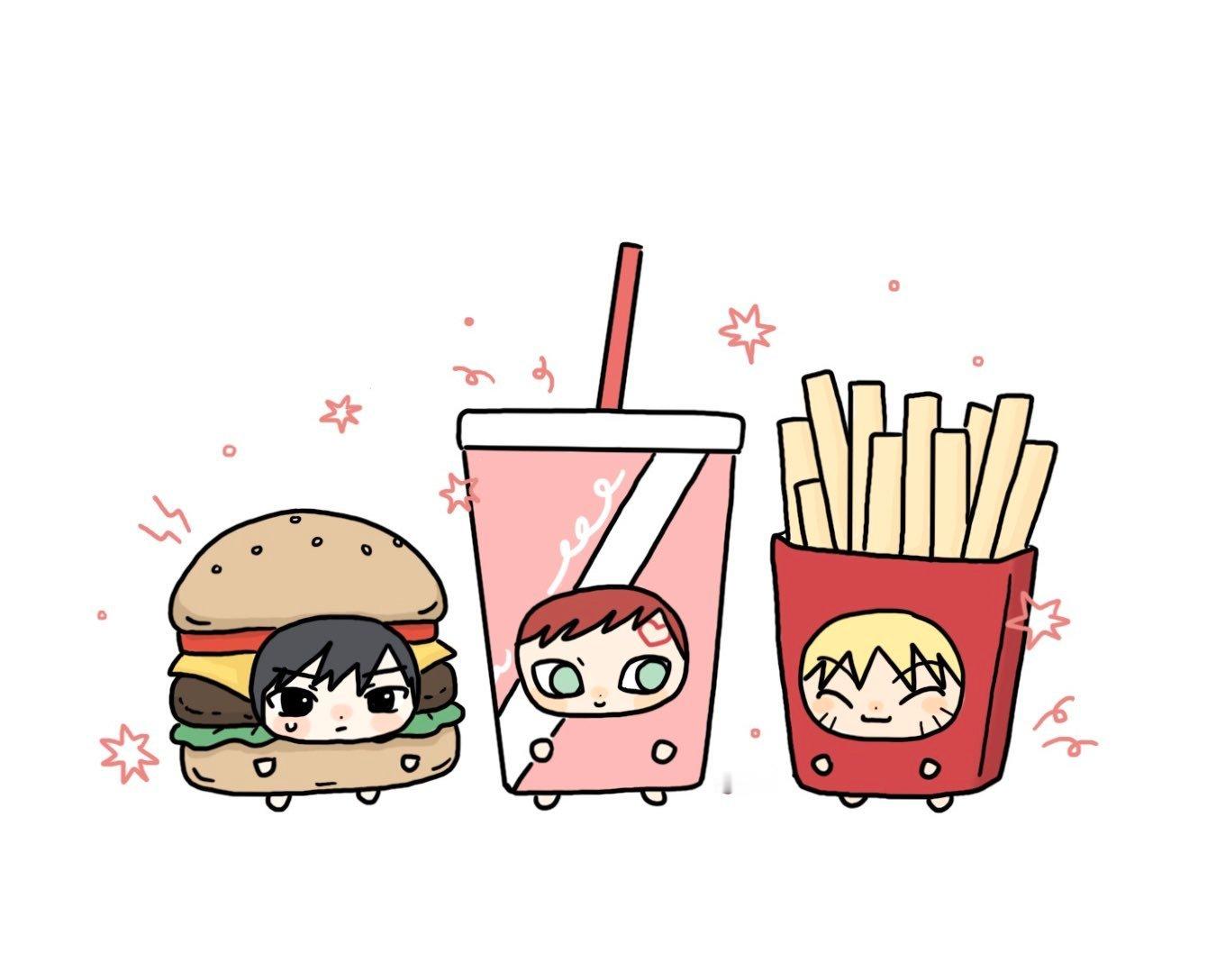 分享X上同人画师 kksninnin 绘制的“食物”相关的火影插画！🍙🍔🍟