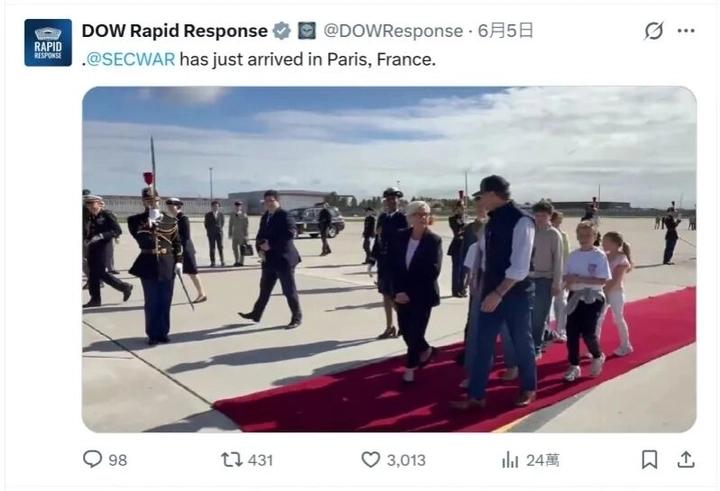 美国国防部长赫格塞思和妻子詹妮弗带着6个子女是去法国访问，还是去法国旅游啊？这得