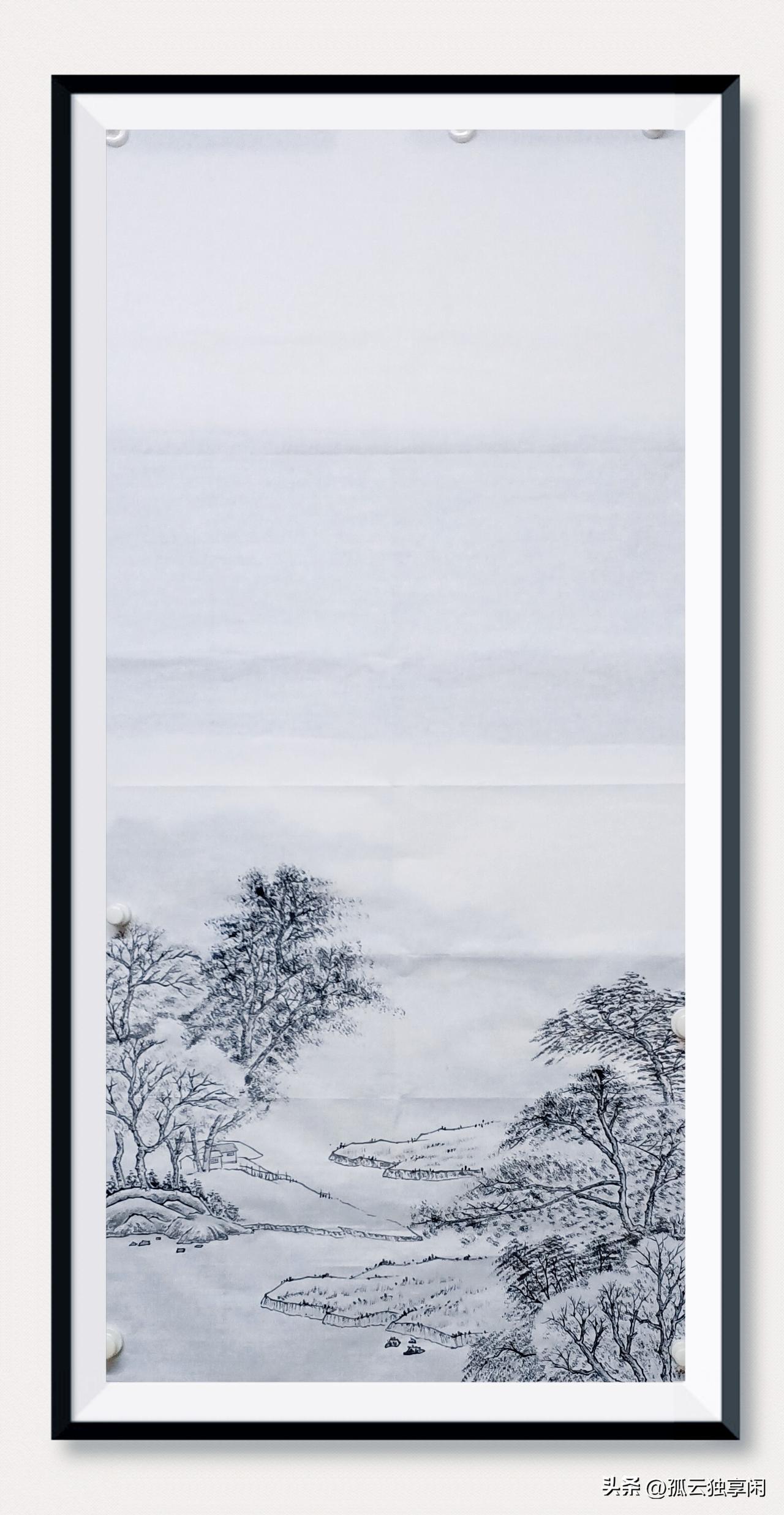 完成四尺国画《红叶醉秋山》的部分墨稿绘制。
