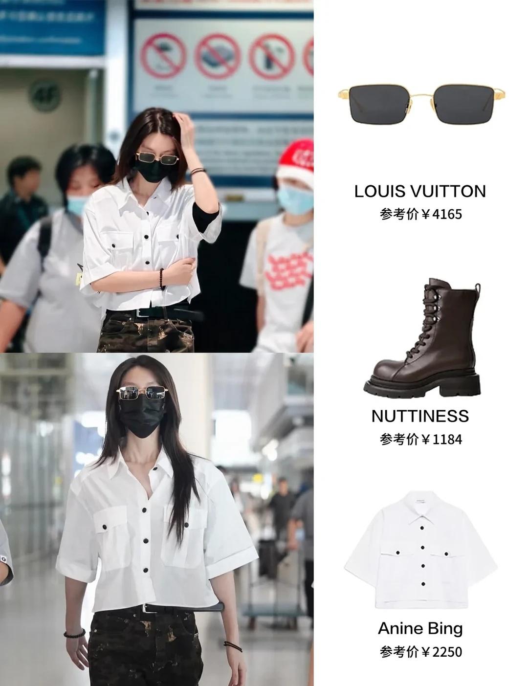 傅菁机场私服穿搭，酷飒时髦
Jinna真的好帅呀！她这身造型简约又舒适，白色衬衫