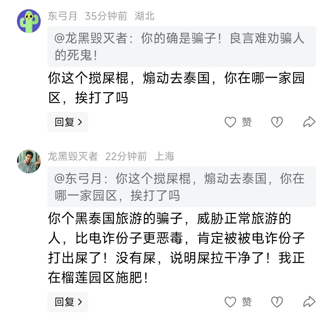 泰国又有人被绑去园区的新闻爆出来。于是有人气急败坏的跳脚骂，认为是在威胁出国旅游