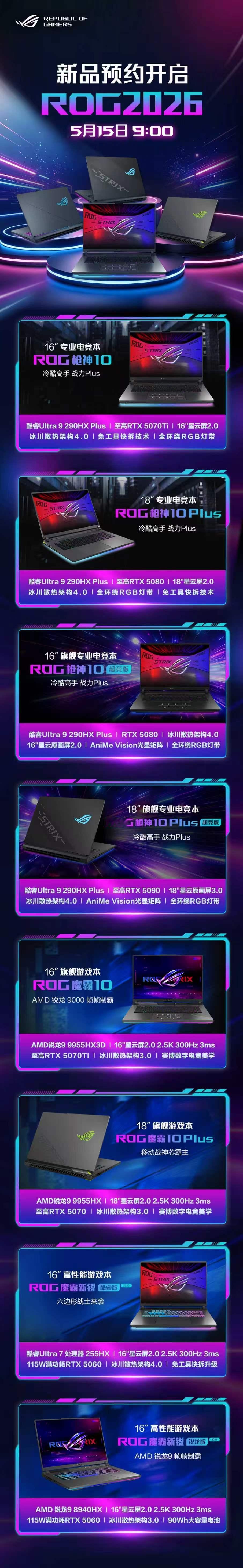 关注挺久的ROG2026 新品正式亮相了，枪神、魔霸系列都有大更新，屏幕、散热、