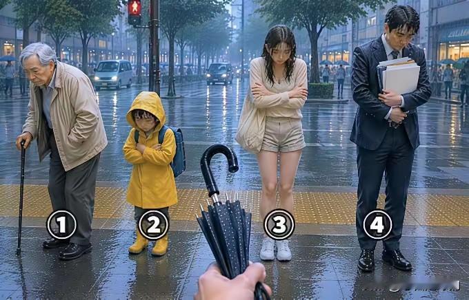 雨中递伞的心理小测试，从而看出一个人的内心价值观：
 
场景：大雨街头，你手里仅