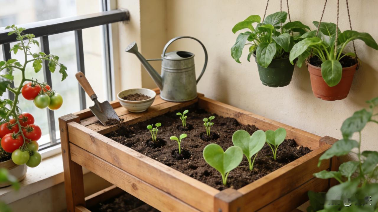 阳台种菜日记：把田园搬进日常
 
迷上阳台种地后，生活多了份鲜活期待。翻土、播种