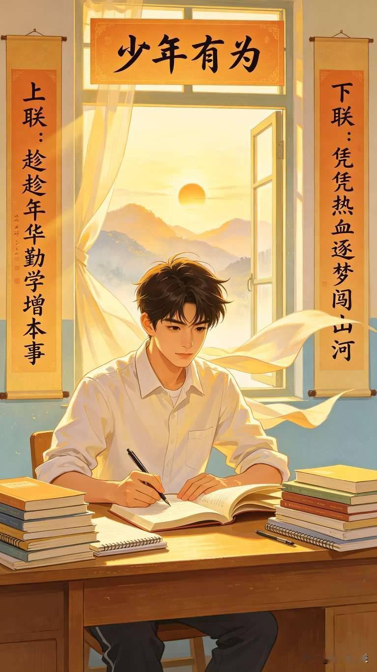 年轻不是挥霍的资本，拼搏才是人生的底气！

对联+横批：
横批：少年有为
上联：