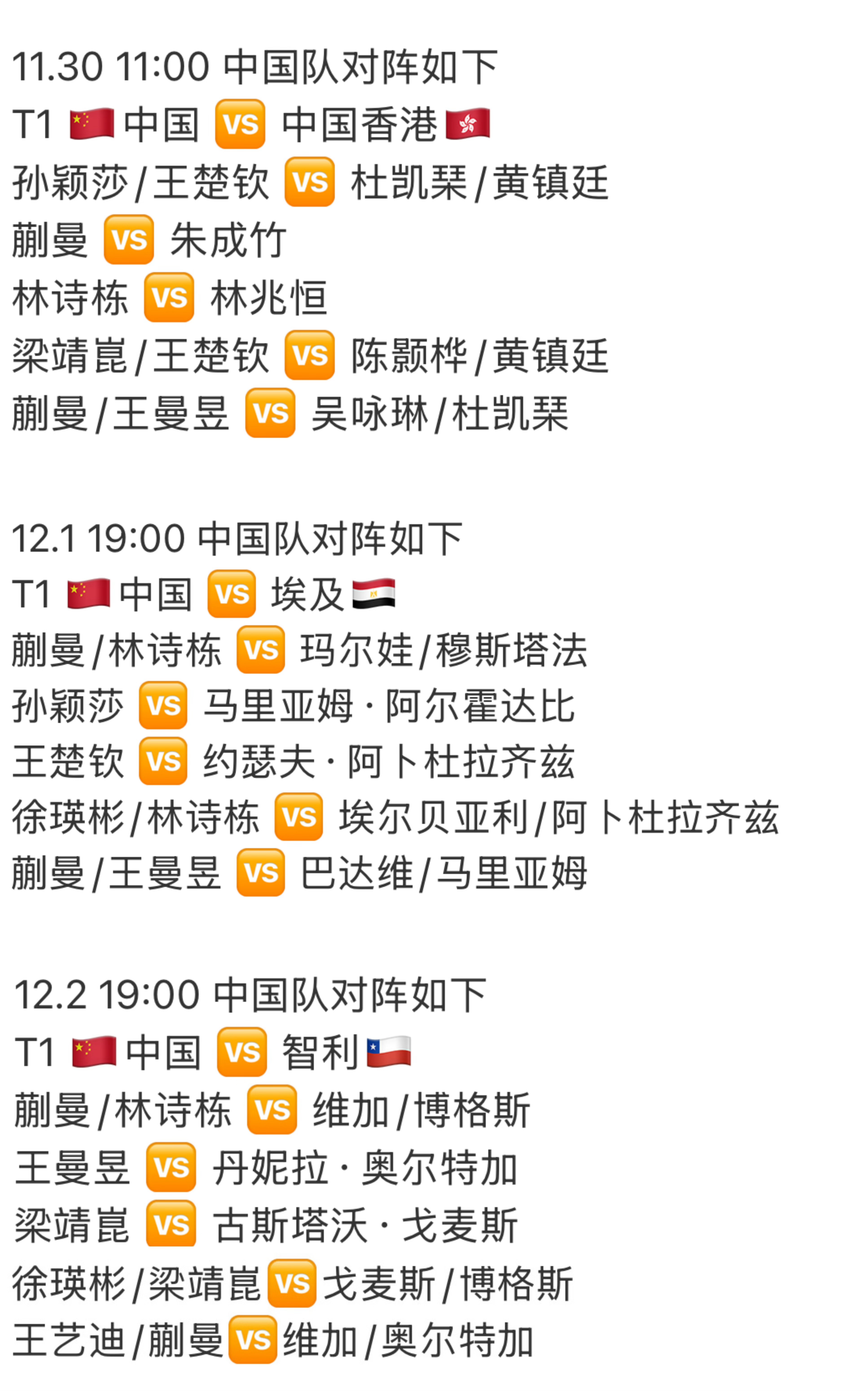 🇨🇳：混双2种，女单3种，男单3种，男双5种，女双2种。（7场比赛 男双竟然