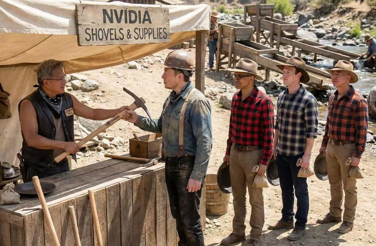 这个太形象了！英伟达卖铲人的角色赚得盆满钵满，但剩下的几个“掘金者”或是两手空空