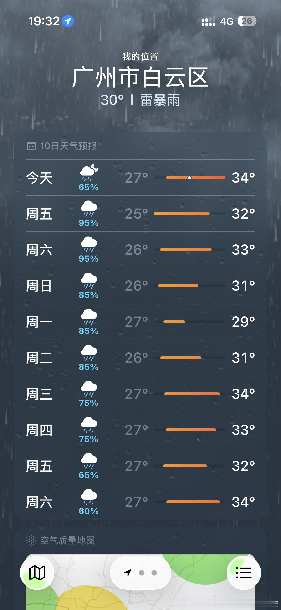 是我没见识了，我还想看看天气预报雨什么时候停。这一打开，笑死我了，你们的雨都这么
