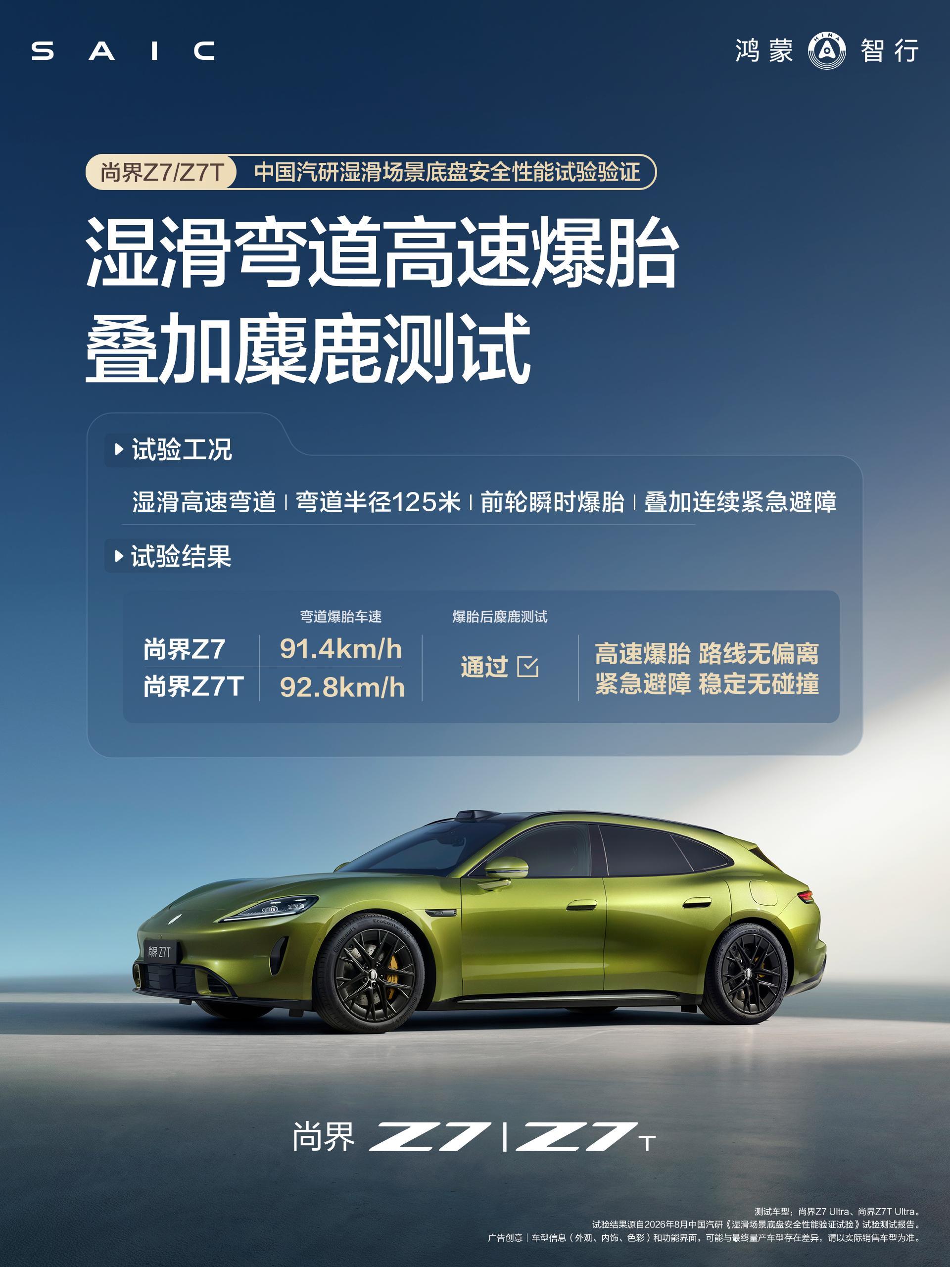 尚界Z7系列，高速湿滑场景消失的前车紧急避障测试和湿滑弯道高速爆胎叠加麋鹿测试，