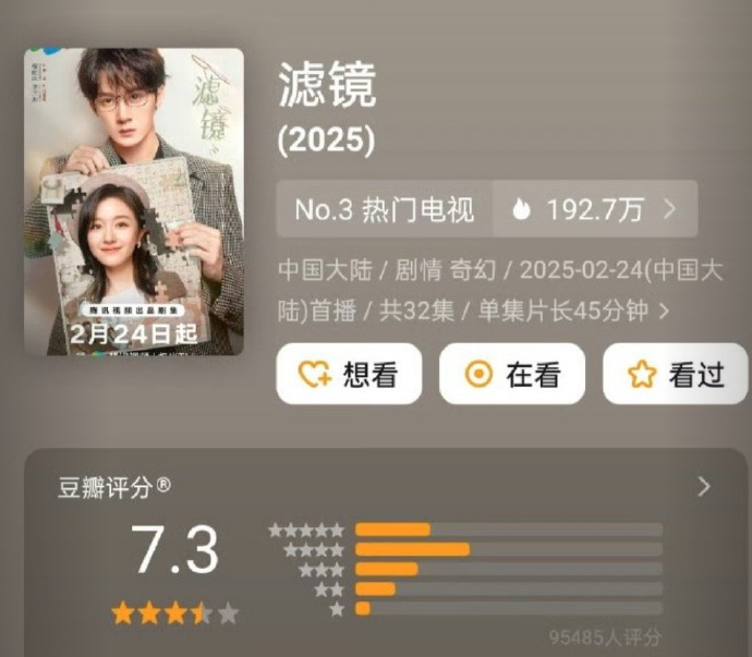 滤镜豆瓣评分7.3滤镜豆瓣开分7.3分 ​​​《滤镜》豆瓣开分7.3，高了还是低