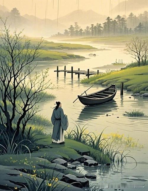 《傍水闲行》
——唐.裴度
闲馀何处觉身轻，
暂脱朝衣傍水行。
鸥鸟亦知人意静，