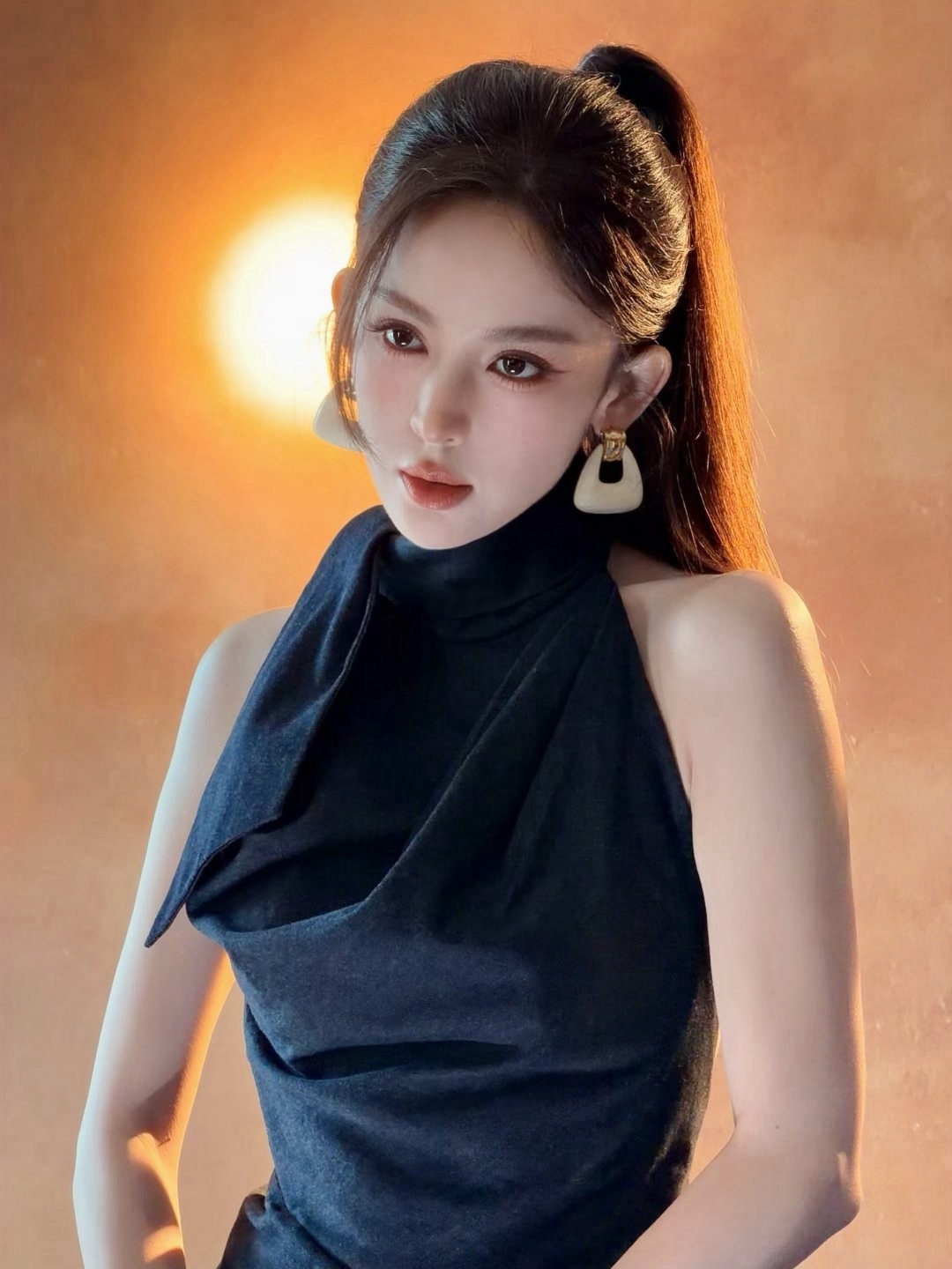 娜扎高马尾挂脖露背黑裙娜扎最新物料又是大裸背好吸睛 
