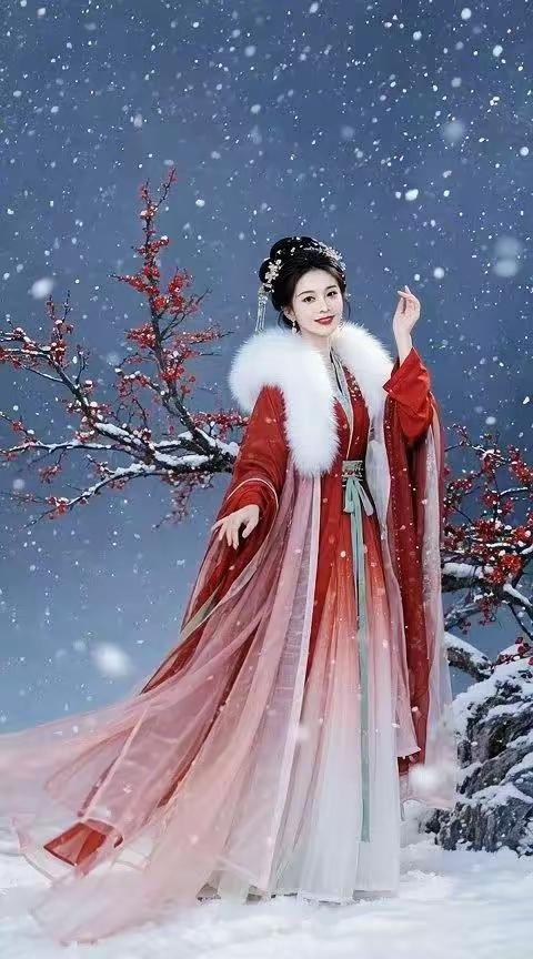 碎玉纷纷落眼前，
梅花披霜凝素影。