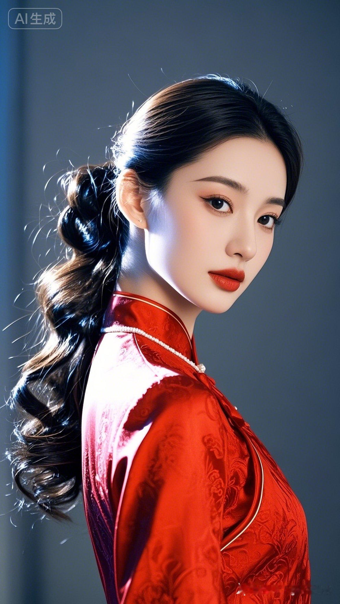 惊艳的东方美人，红衣飘逸，古典韵味十足！