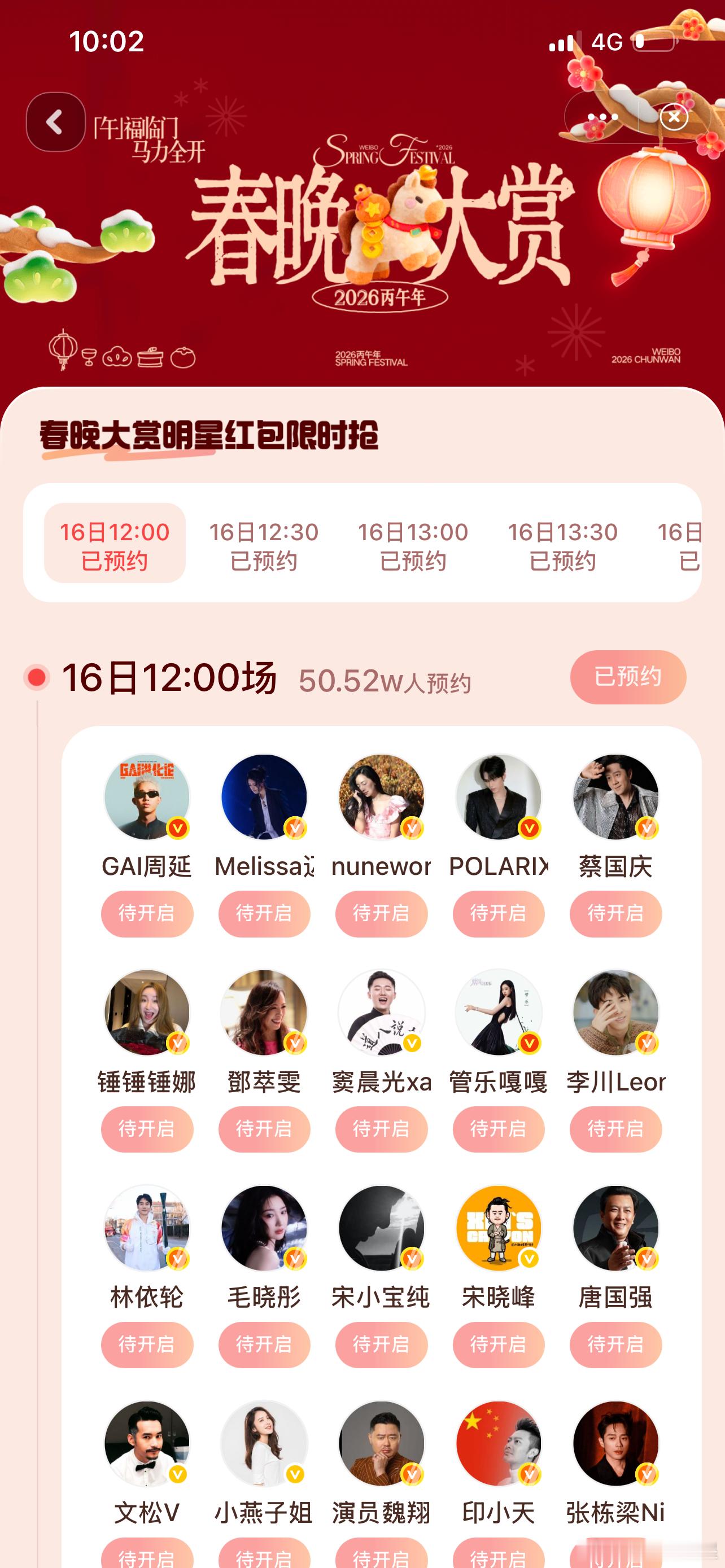 春晚微博的红包，大家快去预约啊200个明星呢，以免错过时间红包分组