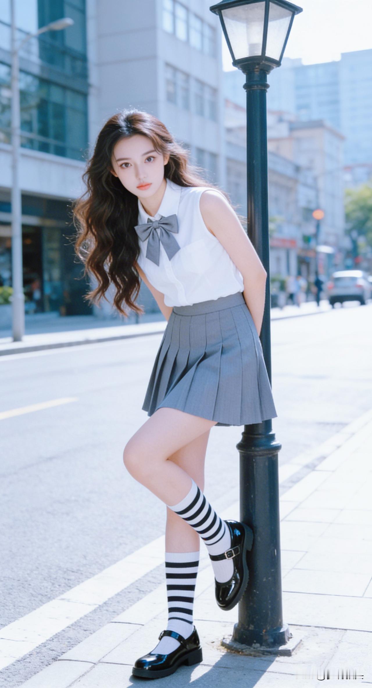 元气少女穿搭指南：黑白条纹袜+百褶裙，青春活力满满！👟👗💖看看气质女神的穿
