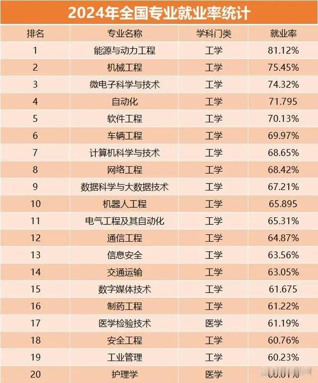 2024年全国高校专业就业率统计